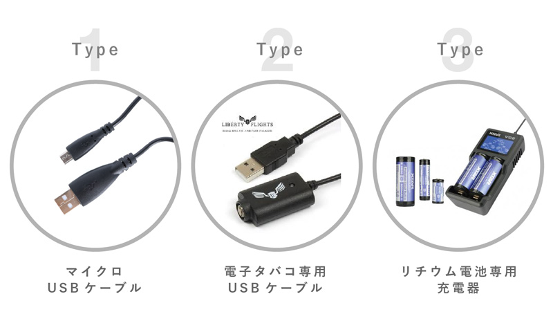 マイクロUSBケーブル、電子タバコ専用USBケーブル、リチウム電池専用充電器の写真